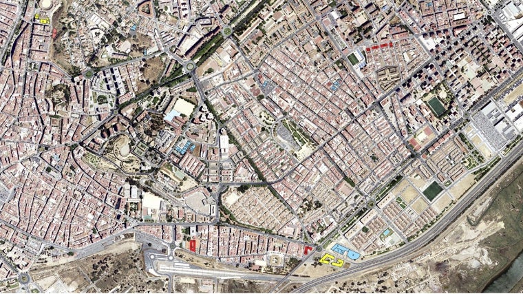 Zona sur de la ciudad con las parcelas marcadas